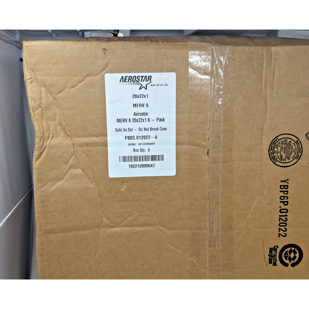 Aerostar 20x22x1 MERV 8 Furnace Air Filter, 6 Pack brand new sealed fast ship